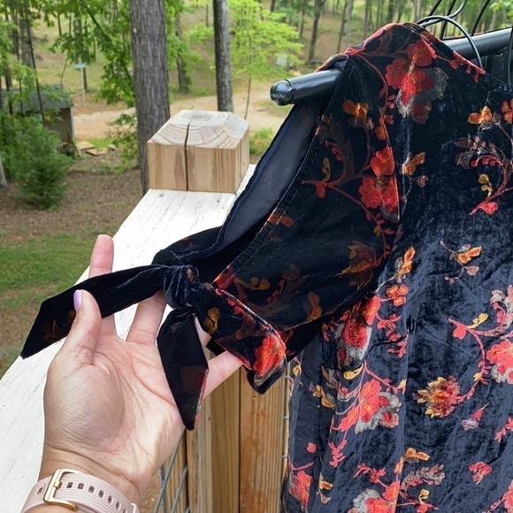 Loft Asian Inspired Floral Velvety Shift Dress Loose Fit Soft Above Knee Large - Picture 5 of 11
